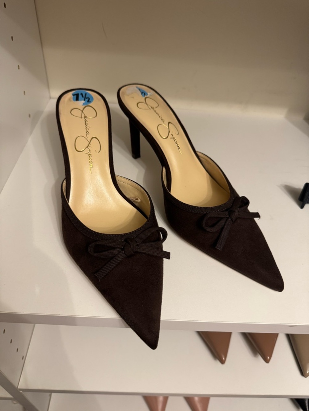 Jessica Simpson Dark Brown Pointed-Toe Bow Mules - Picture 2 of 3